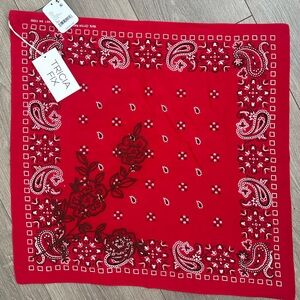 NWT Tricia Fix Anthropologie Red Embroidered Bandana Scarf Cotton